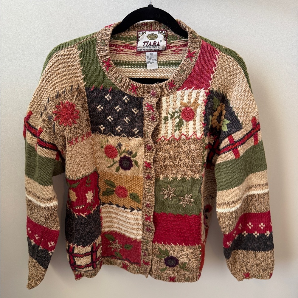 Hand-Knit Patchwork Cardigan | Tiara International XL